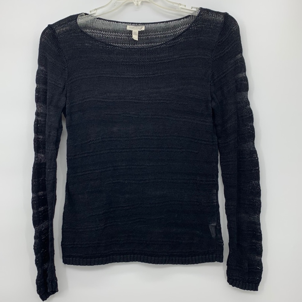 Eileen Fisher 100% Organic Linen Sweater Black Petite Medium Lagenlook